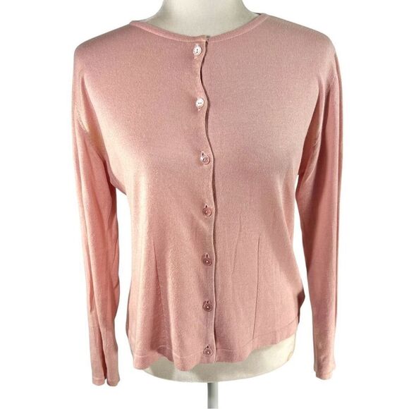 Lanvin Women's Pink Button Front Crew Neck Long Sleeve Cardigan Sweater Size 38 - Picture 1 of 15